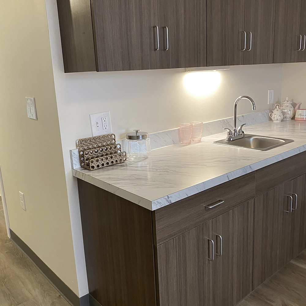 Photo of the kitchenette at the private residence in the Hammonton Senior Living community